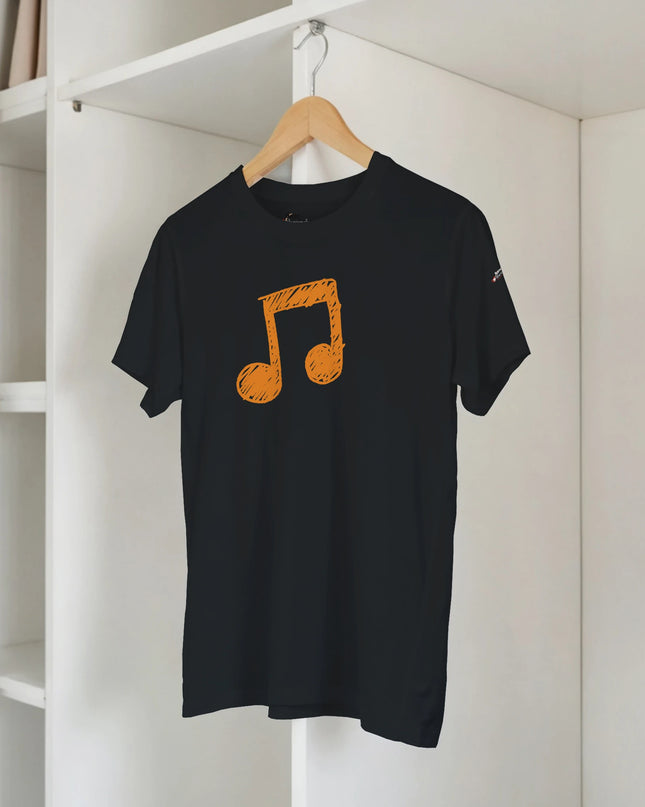 Close-up of calming message design on music T‑shirt