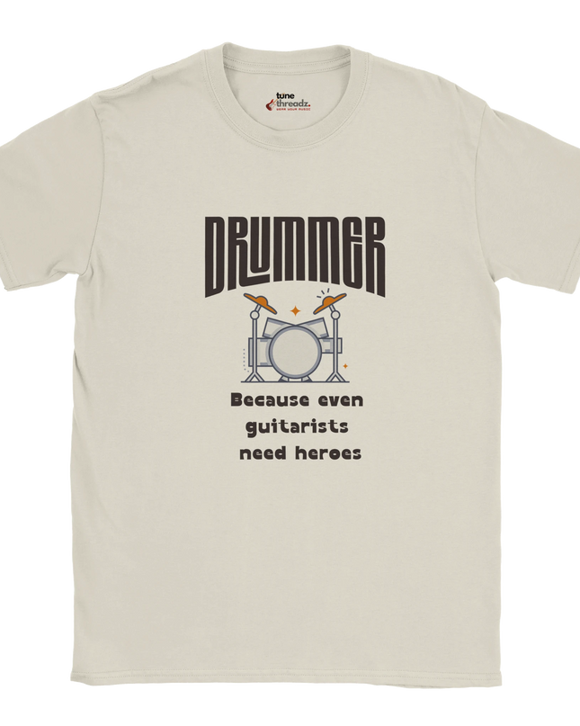 Soft cotton t‑shirt with drummer hero statement print