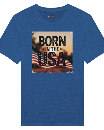 Close-up of bold USA slogan on soft cotton tee