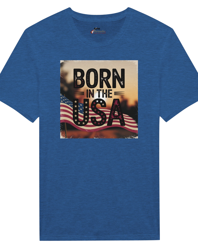 Close-up of bold USA slogan on soft cotton tee